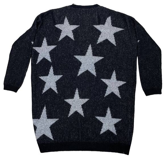 Cotton On Cardigan Sweater Knit Long Black Silver Star Patterned Women's Sz XS - Picture 3 of 5